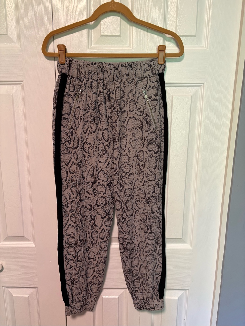 Guess Snake Print Jogger Pants with Black Side Stripe